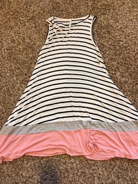 Striped Swing Tank Dress with Pink Hem